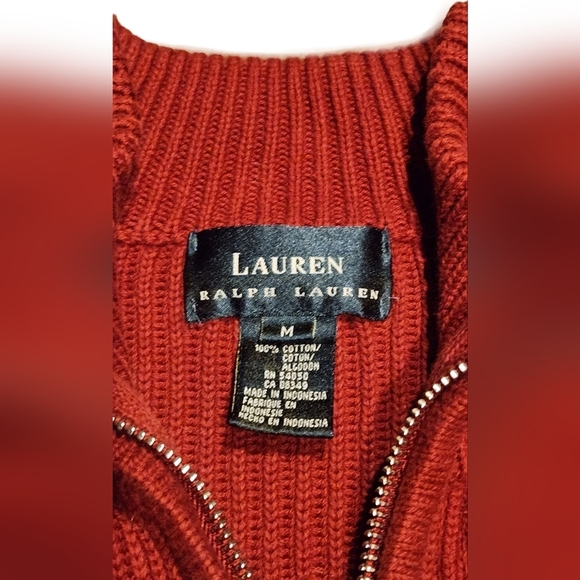 Women's Lauren Ralph Lauren Front Zip Red Knit Sweater- Medium - Picture 3 of 3